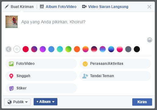 status facebook dengan background 1