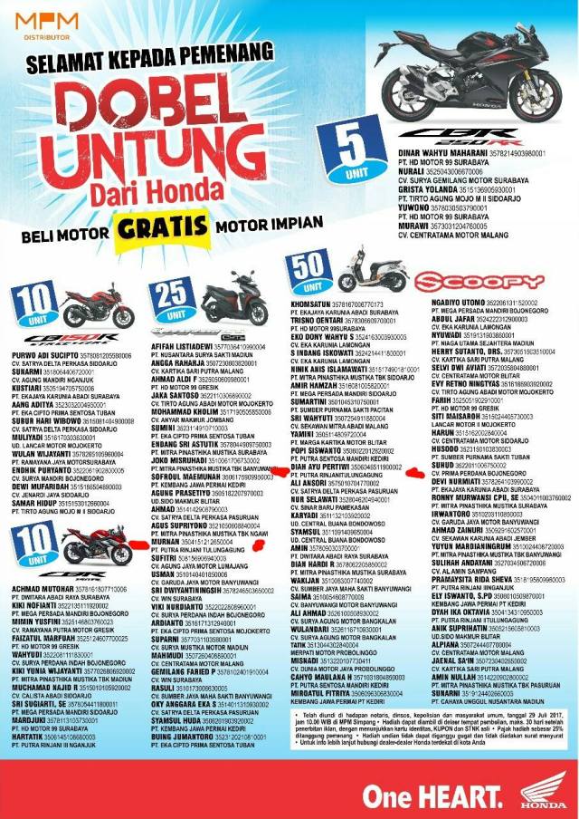 pemenang double untung honda 1