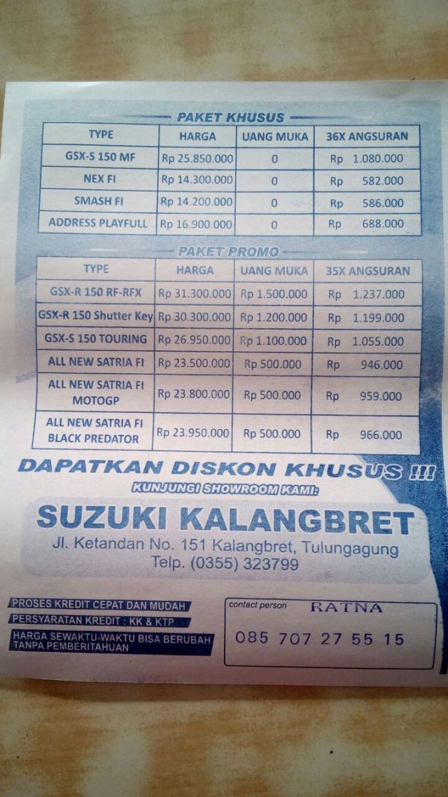 Harga motor Suzuki Tulungagung