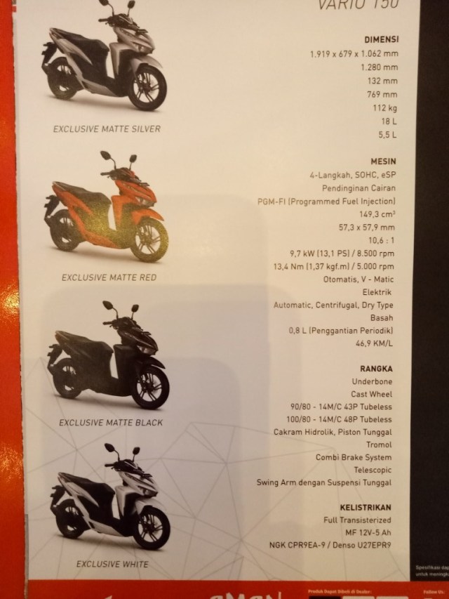 Spesifikasi New Vario 150 terbaru 2018